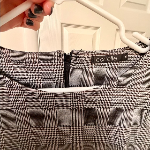 Corelle Black and Gray Plaid Belted Midi Dress - Picture 3 of 3